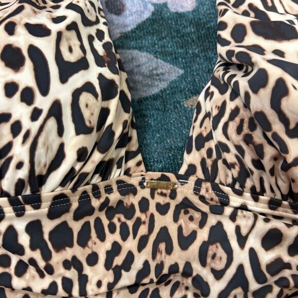 Victoria’s Secret One-Piece Swimsuit y2k Large Tan Leopard Print Ruched Padded - Picture 5 of 12